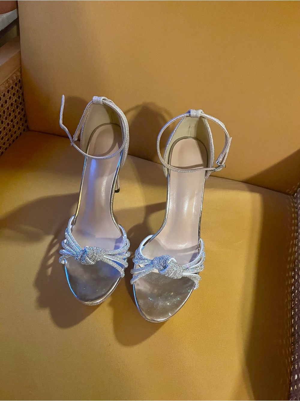 Women’s Silver gold  Rhinestone Ankle-Strap Heels